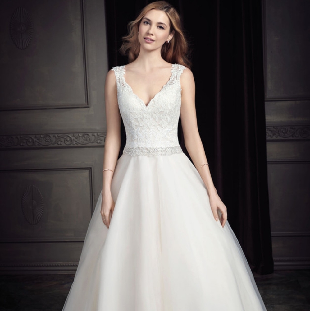 Ella Rosa BE348 Champagne Size 14 Lace Ballgown Wedding Dress